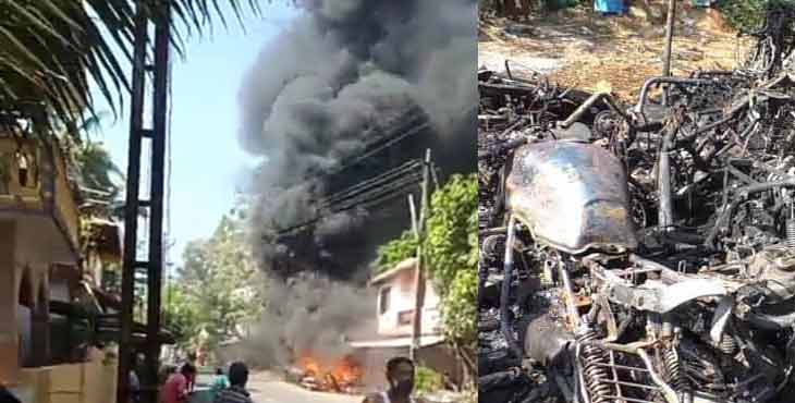 തിരുവൻവണ്ടുരിൽ ടൂവീലർ വർക്ക് ഷോപ്പിൽ വൻ തീപിടുത്തം : 15 ഓളം വാഹനങ്ങൾ അഗ്നിക്കിരയായി ; 10 ലക്ഷം രൂപയുടെ നാശനഷ്ടം തിരുവൻവണ്ടുരിൽ ടൂവീലർ വർക്ക് ഷോപ്പിൽ വൻ തീപിടുത്തം : 15 ഓളം വാഹനങ്ങൾ അഗ്നിക്കിരയായി ; 10 ലക്ഷം രൂപയുടെ നാശനഷ്ടം
