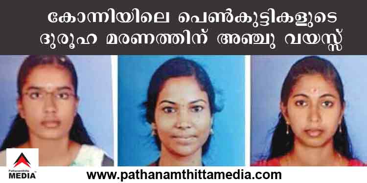 കോന്നി പെൺകുട്ടികളുടെ ദുരൂഹ മരണത്തിന് അഞ്ചു വയസ്സ് ; അന്വേഷണം അവസാനിപ്പിക്കാൻ നീക്കം കോന്നി പെൺകുട്ടികളുടെ ദുരൂഹ മരണത്തിന് അഞ്ചു വയസ്സ് ; അന്വേഷണം അവസാനിപ്പിക്കാൻ നീക്കം