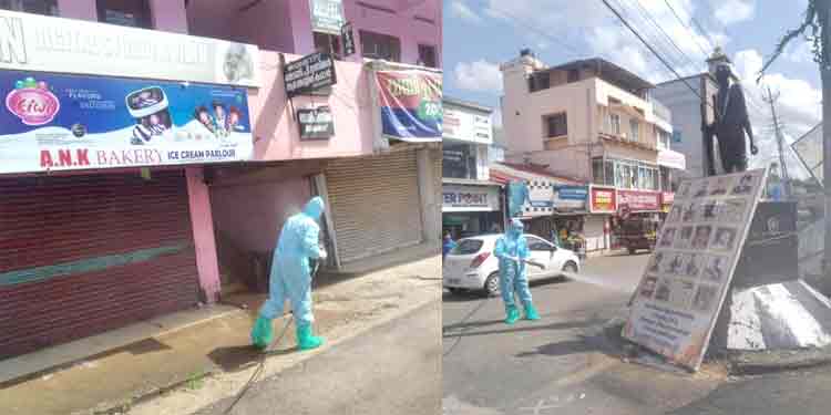 കോവിഡ് സ്ഥിരീകരിച്ച യുവാവ് സഞ്ചരിച്ച സ്ഥലങ്ങളില് അണുനശീകരണം നടത്തി കോവിഡ് സ്ഥിരീകരിച്ച യുവാവ് സഞ്ചരിച്ച സ്ഥലങ്ങളില് അണുനശീകരണം നടത്തി