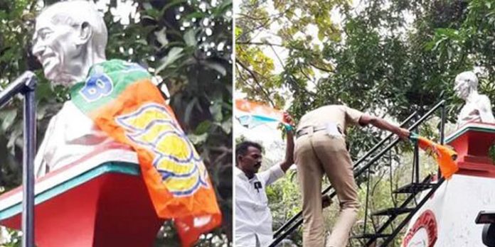 ഗാന്ധി പ്രതിമയില് ബി.ജെ.പി പതാക കെട്ടിയ കേസില് പ്രതി പിടിയില് ഗാന്ധി പ്രതിമയില് ബി.ജെ.പി പതാക കെട്ടിയ കേസില് പ്രതി പിടിയില്