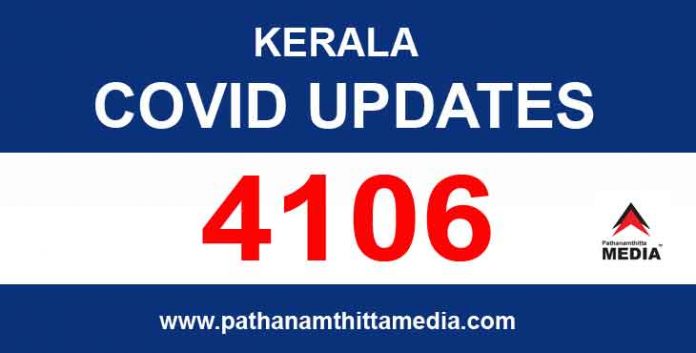 സംസ്ഥാനത്ത് ഇന്ന് 4106 പേര്ക്ക് കോവിഡ് സ്ഥിരീകരിച്ചു സംസ്ഥാനത്ത് ഇന്ന് 4106 പേര്ക്ക് കോവിഡ് സ്ഥിരീകരിച്ചു