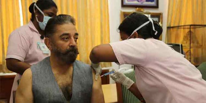 കോവിഡ് വാക്സീൻ സ്വീകരിച്ച് കമല്ഹാസൻ കോവിഡ് വാക്സീൻ സ്വീകരിച്ച് കമല്ഹാസൻ