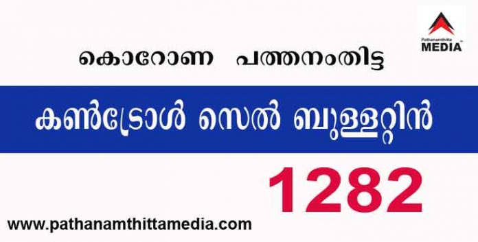പത്തനംതിട്ടയില് ഇന്ന് 1282 പേര്ക്ക് കോവിഡ് സ്ഥിരീകരിച്ചു ; കണ്ട്രോള്സെല് ബുളളറ്റിന് – മെയ് 05 പത്തനംതിട്ടയില് ഇന്ന് 1282 പേര്ക്ക് കോവിഡ് സ്ഥിരീകരിച്ചു ; കണ്ട്രോള്സെല് ബുളളറ്റിന് – മെയ് 05