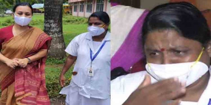 ഏഴര മണിക്കൂറില് 893 പേര്ക്ക് വാക്സിന് നല്കിയ കെ.പുഷ്പലതയെ കാണാന് വീണാ ജോര്ജ് എത്തി ഏഴര മണിക്കൂറില് 893 പേര്ക്ക് വാക്സിന് നല്കിയ കെ.പുഷ്പലതയെ കാണാന് വീണാ ജോര്ജ് എത്തി