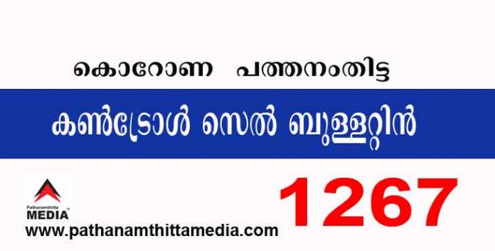 പത്തനംതിട്ടയില് ഇന്ന് 1267 പേര്ക്ക് കോവിഡ് സ്ഥിരീകരിച്ചു : കണ്ട്രോള് സെല് ബുളളറ്റിന് – സെപ്തംബര് 02 പത്തനംതിട്ടയില് ഇന്ന് 1267 പേര്ക്ക് കോവിഡ് സ്ഥിരീകരിച്ചു : കണ്ട്രോള് സെല് ബുളളറ്റിന് – സെപ്തംബര് 02