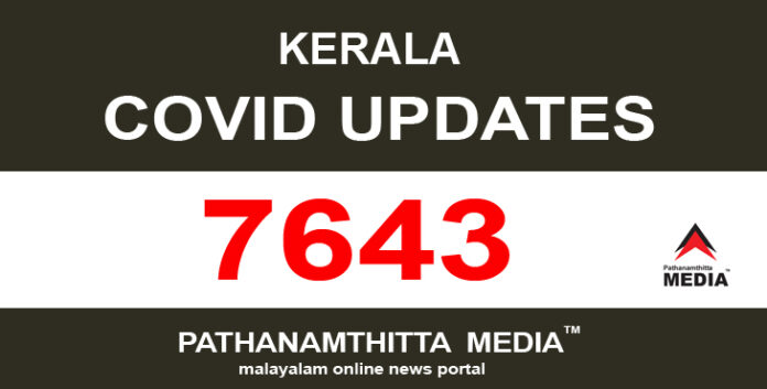 കേരളത്തില് ഇന്ന് 7643 പേര്ക്ക് കോവിഡ്-19 സ്ഥിരീകരിച്ചു കേരളത്തില് ഇന്ന് 7643 പേര്ക്ക് കോവിഡ്-19 സ്ഥിരീകരിച്ചു