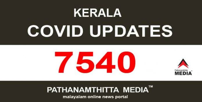 കേരളത്തില് ഇന്ന് 7540 പേര്ക്ക് കോവിഡ് സ്ഥിരീകരിച്ചു കേരളത്തില് ഇന്ന് 7540 പേര്ക്ക് കോവിഡ് സ്ഥിരീകരിച്ചു