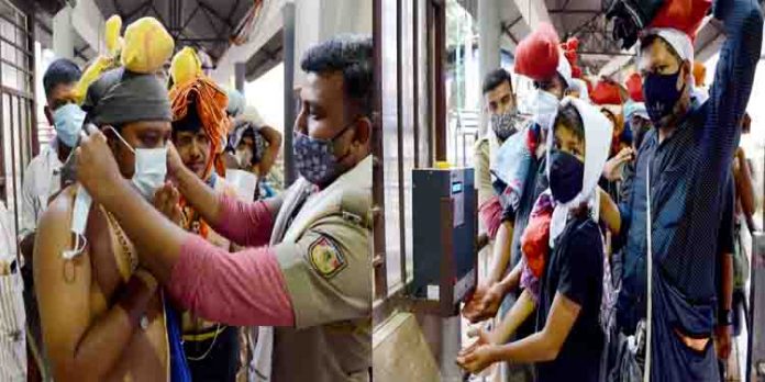 നടപ്പന്തലിൽ സാനിറ്റൈസിംഗ് ഡിസ്പെൻസർ ; മാസ്ക് വിതരണം നടപ്പന്തലിൽ സാനിറ്റൈസിംഗ് ഡിസ്പെൻസർ ; മാസ്ക് വിതരണം