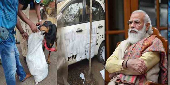 പ്രധാനമന്ത്രിക്കെതിരെ വാചകങ്ങളുമായി യുപി രജിസ്ട്രേഷന് കാര് പോലീസ് കസ്റ്റഡിയിൽ പ്രധാനമന്ത്രിക്കെതിരെ വാചകങ്ങളുമായി യുപി രജിസ്ട്രേഷന് കാര് പോലീസ് കസ്റ്റഡിയിൽ