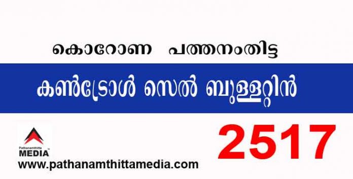 പത്തനംതിട്ടയില് ഇന്ന് 2517 പേര്ക്ക് കോവിഡ് സ്ഥിരീകരിച്ചു ; കണ്ട്രോള് സെല് ബുള്ളറ്റിന് – ജനുവരി 30 പത്തനംതിട്ടയില് ഇന്ന് 2517 പേര്ക്ക് കോവിഡ് സ്ഥിരീകരിച്ചു ; കണ്ട്രോള് സെല് ബുള്ളറ്റിന് – ജനുവരി 30