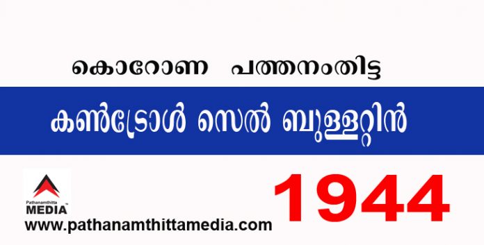 പത്തനംതിട്ടയില് ഇന്ന് 1944 പേര്ക്ക് കോവിഡ് സ്ഥിരീകരിച്ചു ; കണ്ട്രോള് സെല് ബുളളറ്റിന് – ജനുവരി 19 പത്തനംതിട്ടയില് ഇന്ന് 1944 പേര്ക്ക് കോവിഡ് സ്ഥിരീകരിച്ചു ; കണ്ട്രോള് സെല് ബുളളറ്റിന് – ജനുവരി 19