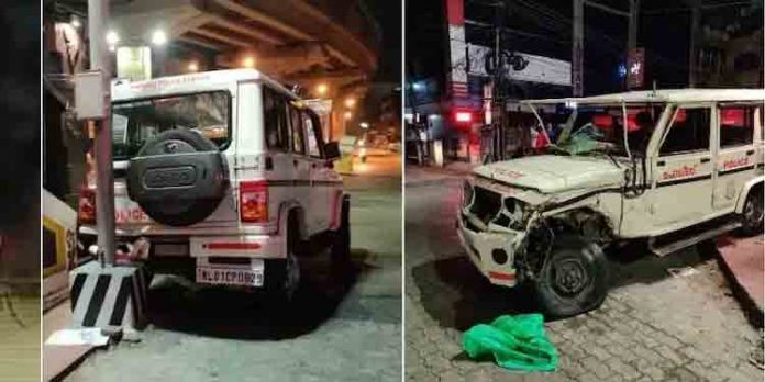 ടാങ്കര് ലോറി തടഞ്ഞതിന് പോലിസ് ജീപ്പ് ഇടിച്ചു തെറിപ്പിച്ചു ടാങ്കര് ലോറി തടഞ്ഞതിന് പോലിസ് ജീപ്പ് ഇടിച്ചു തെറിപ്പിച്ചു