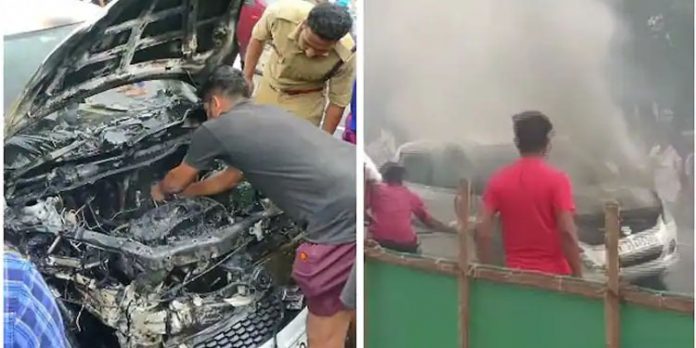 തൃശൂരിൽ ട്രക്കറുമായി കൂട്ടിയിടിച്ച കാറിന് തീപിടിച്ചു തൃശൂരിൽ ട്രക്കറുമായി കൂട്ടിയിടിച്ച കാറിന് തീപിടിച്ചു