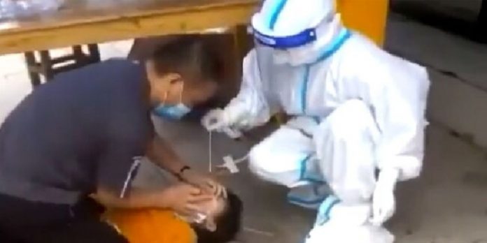 സ്ത്രീയെ ഓടിച്ചിട്ട് പിടിച്ച് ബലമായി കൊവിഡ് പരിശോധന : വീഡിയോ വൈറൽ സ്ത്രീയെ ഓടിച്ചിട്ട് പിടിച്ച് ബലമായി കൊവിഡ് പരിശോധന : വീഡിയോ വൈറൽ