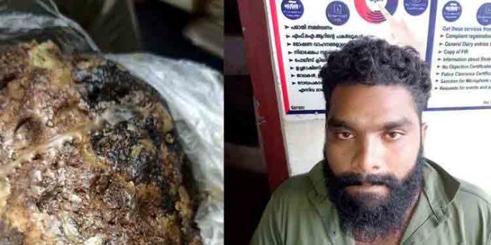 വാഹന പരിശോധനക്കിടെ തില്ലങ്കേരിയില് തിമിംഗല ഛര്ദ്ദിലു മായി യുവാവിനെ പോലീസ് പിടികൂടി വാഹന പരിശോധനക്കിടെ തില്ലങ്കേരിയില് തിമിംഗല ഛര്ദ്ദിലു മായി യുവാവിനെ പോലീസ് പിടികൂടി