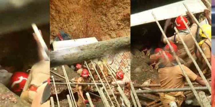 മണ്തിട്ട ഇടിഞ്ഞ് വീണ് തൊഴിലാളികള് മണ്ണിനടിയില്പ്പെട്ടു ; ഒരാളെ പുറത്തെടുത്തു മണ്തിട്ട ഇടിഞ്ഞ് വീണ് തൊഴിലാളികള് മണ്ണിനടിയില്പ്പെട്ടു ; ഒരാളെ പുറത്തെടുത്തു