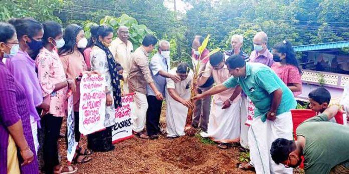 കെ – റെയിൽ സിൽവർ ലൈൻ വിരുദ്ധ ജനകീയ സമിതി വാഴനടീൽ പ്രതിഷേധവും പ്രകടനവും നടത്തി കെ – റെയിൽ സിൽവർ ലൈൻ വിരുദ്ധ ജനകീയ സമിതി വാഴനടീൽ പ്രതിഷേധവും പ്രകടനവും നടത്തി