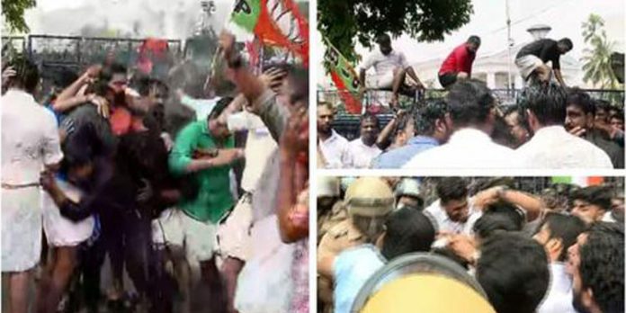 തലസ്ഥാനത്ത് സംഘര്ഷം ; യുവമോര്ച്ചയുടെ സെക്രട്ടറിയേറ്റ് മാര്ച്ചില് ഉന്തും തള്ളും ; ജലപീരങ്കി പ്രയോഗിച്ച് പോലീസ് തലസ്ഥാനത്ത് സംഘര്ഷം ; യുവമോര്ച്ചയുടെ സെക്രട്ടറിയേറ്റ് മാര്ച്ചില് ഉന്തും തള്ളും ; ജലപീരങ്കി പ്രയോഗിച്ച് പോലീസ്