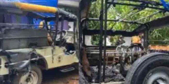 വീട്ട് മുറ്റത്ത് പാര്ക്ക് ചെയ്തിരുന്ന ജീപ്പ് തീയിട്ട് നശിപ്പിച്ചതായി പരാതി വീട്ട് മുറ്റത്ത് പാര്ക്ക് ചെയ്തിരുന്ന ജീപ്പ് തീയിട്ട് നശിപ്പിച്ചതായി പരാതി