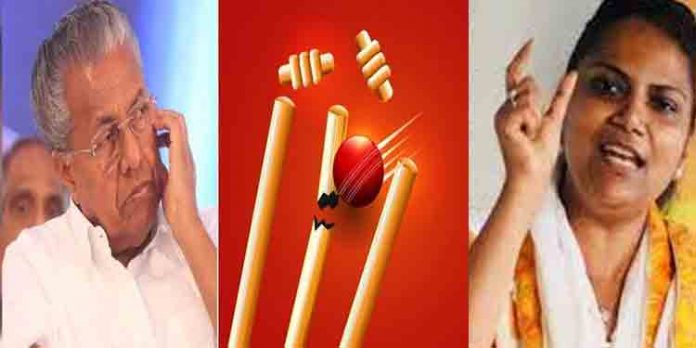 തെറിച്ചത് പിണറായി സർക്കാരിന്റെ മിഡിൽ സ്റ്റമ്പ് ; പരിഹാസവുമായി ജെബി മേത്തർ തെറിച്ചത് പിണറായി സർക്കാരിന്റെ മിഡിൽ സ്റ്റമ്പ് ; പരിഹാസവുമായി ജെബി മേത്തർ