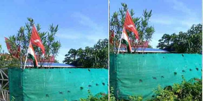 ദേശീയ പതാകയോട് അനാദരവ് കാണിച്ച് സിപിഎം പ്രവര്ത്തകന് : ദേശീയ പതാക കെട്ടിയത് സിപിഎം കൊടിക്ക് താഴെ ദേശീയ പതാകയോട് അനാദരവ് കാണിച്ച് സിപിഎം പ്രവര്ത്തകന് : ദേശീയ പതാക കെട്ടിയത് സിപിഎം കൊടിക്ക് താഴെ