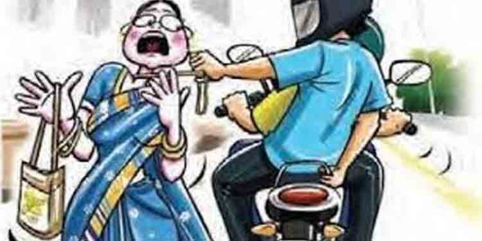 ബൈക്കിലെത്തിയ രണ്ടുപേര് വയോധികയുടെ കഴുത്തില് കിടന്ന സ്വര്ണമാല പൊട്ടിച്ച് കടന്നുകളഞ്ഞു ബൈക്കിലെത്തിയ രണ്ടുപേര് വയോധികയുടെ കഴുത്തില് കിടന്ന സ്വര്ണമാല പൊട്ടിച്ച് കടന്നുകളഞ്ഞു