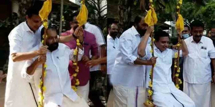 പരസ്പരം ഊഞ്ഞാലാട്ടി മന്ത്രിമാര് ഓണംവാരാഘോഷം ഓഫീസ് ഉത്ഘാടനം പരസ്പരം ഊഞ്ഞാലാട്ടി മന്ത്രിമാര് ഓണംവാരാഘോഷം ഓഫീസ് ഉത്ഘാടനം