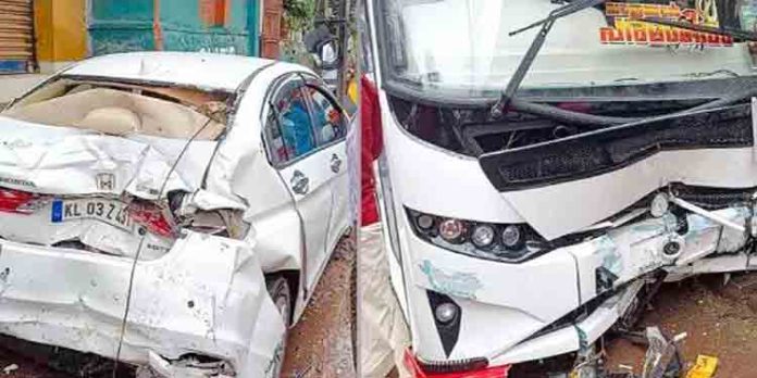 ടൂറിസ്റ്റ് ബസ് വാഹനങ്ങളിലിടിച്ച് അപകടം ടൂറിസ്റ്റ് ബസ് വാഹനങ്ങളിലിടിച്ച് അപകടം