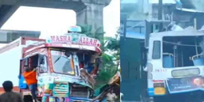 ആലുവ മുട്ടത്ത് കണ്ടെയ്നർ ലോറിയും കെഎസ്ആർടിസി ബസും കൂട്ടിയിടിച്ചു ,ഒരാളുടെ നില ഗുരുതരം ആലുവ മുട്ടത്ത് കണ്ടെയ്നർ ലോറിയും കെഎസ്ആർടിസി ബസും കൂട്ടിയിടിച്ചു ,ഒരാളുടെ നില ഗുരുതരം