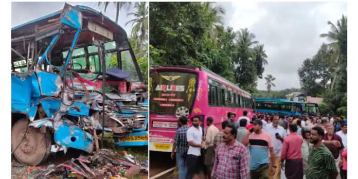 മലപ്പുറത്ത് സ്വകാര്യ ബസുകൾ കൂട്ടിയിടിച്ചു ; 65 പേർക്ക് പരിക്ക് മലപ്പുറത്ത് സ്വകാര്യ ബസുകൾ കൂട്ടിയിടിച്ചു ; 65 പേർക്ക് പരിക്ക്
