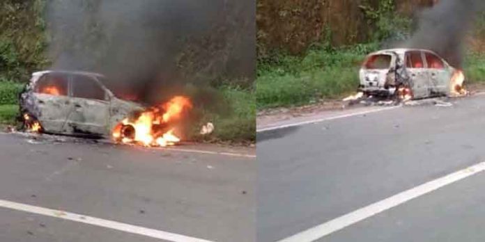 ഓടികൊണ്ടിരുന്ന കാറിന് തീപിടിച്ചു ; ആര്ക്കും പരുക്കില്ല ഓടികൊണ്ടിരുന്ന കാറിന് തീപിടിച്ചു ; ആര്ക്കും പരുക്കില്ല