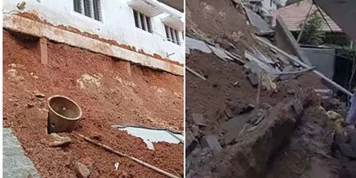 ചെത്തിപ്പുഴയിൽ നിർമ്മാണത്തിലിരുന്ന വീടിന്റെ ഒരു ഭാഗം ഇടിഞ്ഞ് തൊട്ടടുത്ത വീടിനു മുകളിലേക്ക് വീണ് അപകടം ചെത്തിപ്പുഴയിൽ നിർമ്മാണത്തിലിരുന്ന വീടിന്റെ ഒരു ഭാഗം ഇടിഞ്ഞ് തൊട്ടടുത്ത വീടിനു മുകളിലേക്ക് വീണ് അപകടം
