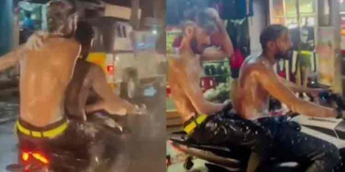 ബൈക്കില് യുവാക്കളുടെ സോപ്പ് തേച്ചുള്ള കുളി ,ഒടുവില് പോലീസിന്റെ വലയില് ബൈക്കില് യുവാക്കളുടെ സോപ്പ് തേച്ചുള്ള കുളി ,ഒടുവില് പോലീസിന്റെ വലയില്