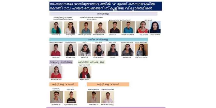 സംസ്ഥാന സ്കൂൾ ശാസ്ത്രോത്സവത്തിൽ വിജയതിളക്കവുമായി കോന്നി ഗവണ്മെന്റ് ഹയർ സെക്കൻഡറി സ്കൂൾ സംസ്ഥാന സ്കൂൾ ശാസ്ത്രോത്സവത്തിൽ വിജയതിളക്കവുമായി കോന്നി ഗവണ്മെന്റ് ഹയർ സെക്കൻഡറി സ്കൂൾ