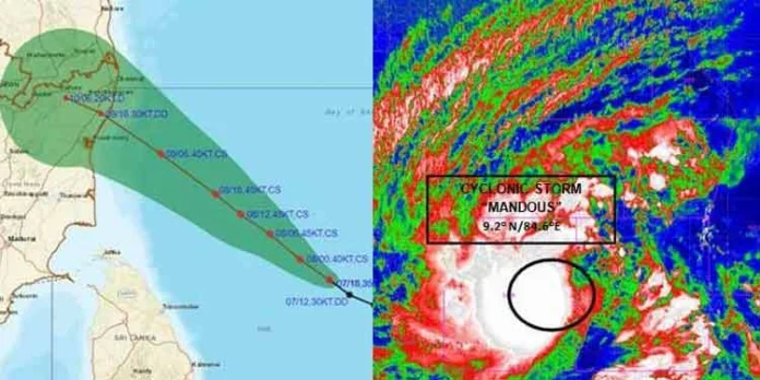 ന്യൂനമര്ദ്ദം ‘മാന്ഡസ്’ ചുഴലിക്കാറ്റായി മാറി ; തമിഴ്നാട്, ആന്ധ്ര, പുതുച്ചേരി തീരങ്ങളില് അതീവ ജാഗ്രത ന്യൂനമര്ദ്ദം ‘മാന്ഡസ്’ ചുഴലിക്കാറ്റായി മാറി ; തമിഴ്നാട്, ആന്ധ്ര, പുതുച്ചേരി തീരങ്ങളില് അതീവ ജാഗ്രത