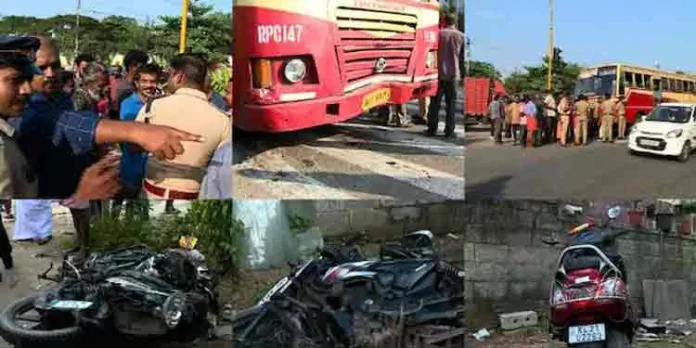 കിള്ളിപ്പാലത്ത് നിയന്ത്രണം വിട്ട കെഎസ്ആർടിസി ബസ് ബൈക്കുകളിൽ ഇടിച്ചു കിള്ളിപ്പാലത്ത് നിയന്ത്രണം വിട്ട കെഎസ്ആർടിസി ബസ് ബൈക്കുകളിൽ ഇടിച്ചു