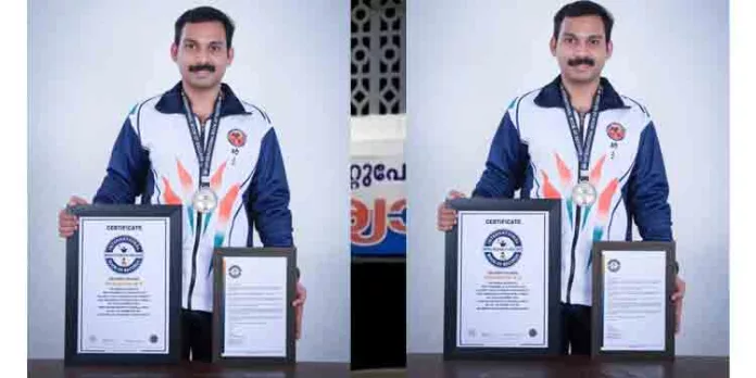 ഗ്യാസ് സിലിണ്ടറിൽ കൈ മുട്ടുകൊണ്ട് ഒരു മിനിറ്റിൽ 142 തവണ ഇടിച്ച് റാന്നി സ്വദേശി ലോക റെക്കോർഡിലേയ്ക്ക് ഗ്യാസ് സിലിണ്ടറിൽ കൈ മുട്ടുകൊണ്ട് ഒരു മിനിറ്റിൽ 142 തവണ ഇടിച്ച് റാന്നി സ്വദേശി ലോക റെക്കോർഡിലേയ്ക്ക്