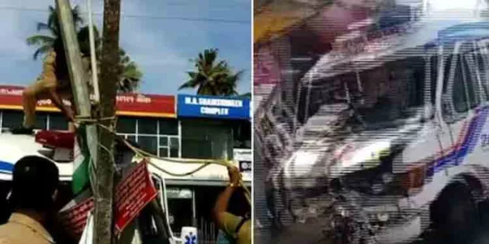 കൊടുങ്ങല്ലൂരിൽ ആംബുലൻസ് അപകടത്തിൽപ്പെട്ടു കൊടുങ്ങല്ലൂരിൽ ആംബുലൻസ് അപകടത്തിൽപ്പെട്ടു