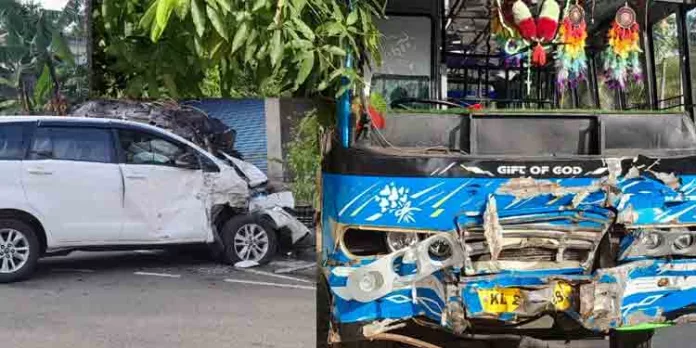 ഇന്നോവയും ബസ്സും കൂട്ടിയിടിച്ച് ബസ് യാത്രക്കാരിക്ക് പരിക്ക് ഇന്നോവയും ബസ്സും കൂട്ടിയിടിച്ച് ബസ് യാത്രക്കാരിക്ക് പരിക്ക്