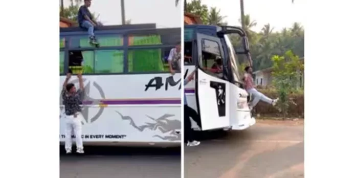 ഓടുന്ന ബസിന് മുകളിൽ നിന്ന് വിദ്യാര്ത്ഥികളുടെ റീൽസ് ; വീഡിയോ പ്രചരിച്ചതോടെ എംവിഡി ഇടപെടൽ ഓടുന്ന ബസിന് മുകളിൽ നിന്ന് വിദ്യാര്ത്ഥികളുടെ റീൽസ് ; വീഡിയോ പ്രചരിച്ചതോടെ എംവിഡി ഇടപെടൽ