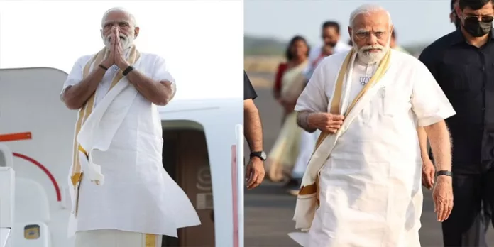 കേരളീയ വേഷത്തില് പ്രധാനമന്ത്രി ; യുവം വേദിയിലേക്ക് കാല്നട യാത്ര കേരളീയ വേഷത്തില് പ്രധാനമന്ത്രി ; യുവം വേദിയിലേക്ക് കാല്നട യാത്ര