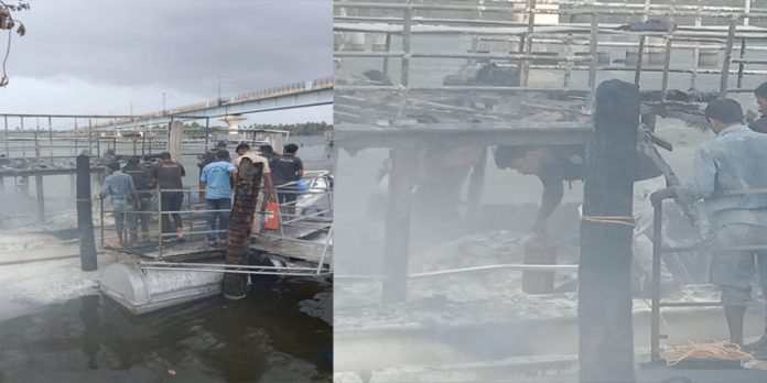 കൊച്ചിയിൽ നിർത്തിയിട്ടിരുന്ന ബോട്ടിന് തീപിടിച്ചു കൊച്ചിയിൽ നിർത്തിയിട്ടിരുന്ന ബോട്ടിന് തീപിടിച്ചു