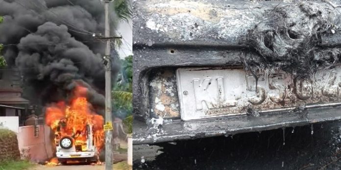 തൃശ്ശൂരിൽ ഓടിക്കൊണ്ടിരുന്ന ട്രാവലറിന് തീപിടിച്ചു തൃശ്ശൂരിൽ ഓടിക്കൊണ്ടിരുന്ന ട്രാവലറിന് തീപിടിച്ചു
