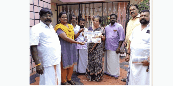 മോദി സർക്കാരിന്റെ 9 വർഷത്തെ ജനക്ഷേമ പദ്ധതികളുടെ പ്രചരണാർഥം നടന്ന ഭവനസന്ദർശനം പഞ്ചായത്തു പ്രസിഡണ്ട് ലക്ഷ്മിമനോജ് ഉദ്ഘാടനം ചെയ്തു മോദി സർക്കാരിന്റെ 9 വർഷത്തെ ജനക്ഷേമ പദ്ധതികളുടെ പ്രചരണാർഥം നടന്ന ഭവനസന്ദർശനം പഞ്ചായത്തു പ്രസിഡണ്ട് ലക്ഷ്മിമനോജ് ഉദ്ഘാടനം ചെയ്തു