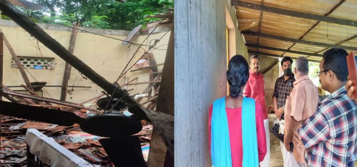 മഴയിൽ വീടിന്റെ മേൽക്കൂര തകർന്നു മഴയിൽ വീടിന്റെ മേൽക്കൂര തകർന്നു