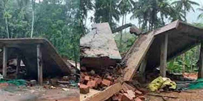 കണ്ണൂരിൽ നിർമാണത്തിലിരുന്ന ഇരുനില വീട് തകർന്നു വീണു കണ്ണൂരിൽ നിർമാണത്തിലിരുന്ന ഇരുനില വീട് തകർന്നു വീണു