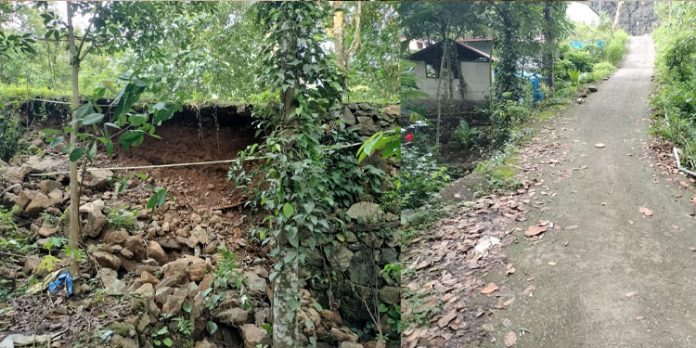മാടമൺ പതാലിൽ റോഡിന്റെ സംരക്ഷണഭിത്തി ഭാഗികമായി ഇടിഞ്ഞു ; അപകട ഭീഷണിയിൽ മാടമൺ പതാലിൽ റോഡിന്റെ സംരക്ഷണഭിത്തി ഭാഗികമായി ഇടിഞ്ഞു ; അപകട ഭീഷണിയിൽ