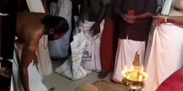 ആറന്മുള പാർത്ഥ സാരഥിക്ക് നിവേദ്യത്തിന് നെല്ല് അളന്ന് നൽകി ആറന്മുള പാർത്ഥ സാരഥിക്ക് നിവേദ്യത്തിന് നെല്ല് അളന്ന് നൽകി