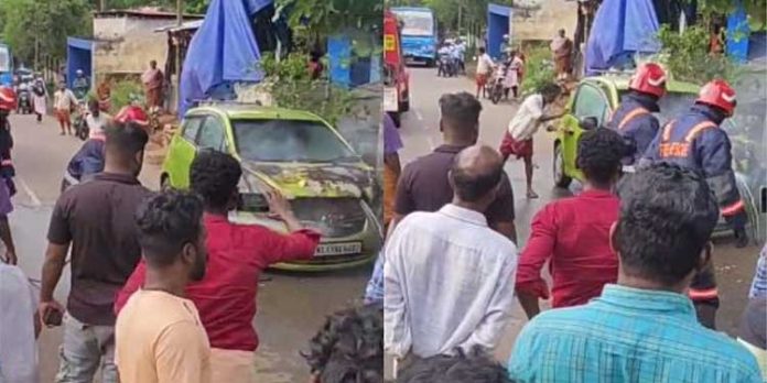 വർക്കലയിൽ ഓടിക്കൊണ്ടിരുന്ന കാറിന് തീപിടിച്ചു വർക്കലയിൽ ഓടിക്കൊണ്ടിരുന്ന കാറിന് തീപിടിച്ചു
