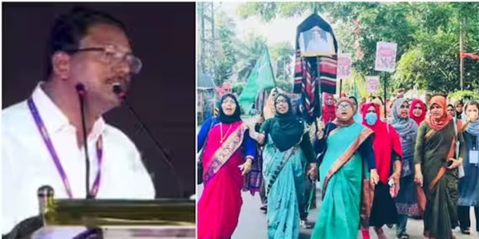 തട്ടം പരാമർശത്തിൽ കടുപ്പിച്ച് വനിതാ ലീഗ് ; പൊന്നാനിയിൽ അനിൽകുമാറിനെ കറുത്ത തട്ടമണിയിച്ച് പ്രതീകാത്മക പ്രതിഷേധം തട്ടം പരാമർശത്തിൽ കടുപ്പിച്ച് വനിതാ ലീഗ് ; പൊന്നാനിയിൽ അനിൽകുമാറിനെ കറുത്ത തട്ടമണിയിച്ച് പ്രതീകാത്മക പ്രതിഷേധം